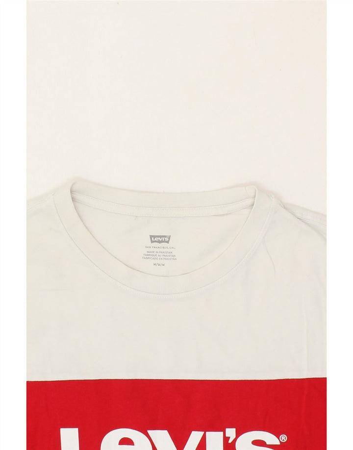 LEVI'S Womens Graphic T-Shirt Top UK 14 Medium White Colourblock Cotton Vintage Levi's and Second-Hand Levi's from Messina Hembry 