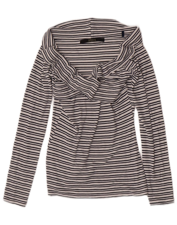 Guess Womens Crop Off Shoulder Top UK 4 XS Navy Blue Striped
