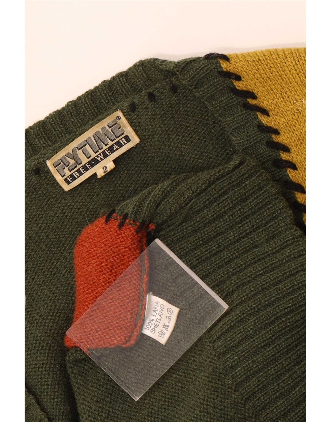 Vintage Kvinde grafisk cardigan Sweater UK 16 Stor Grøn Patchwork Uld