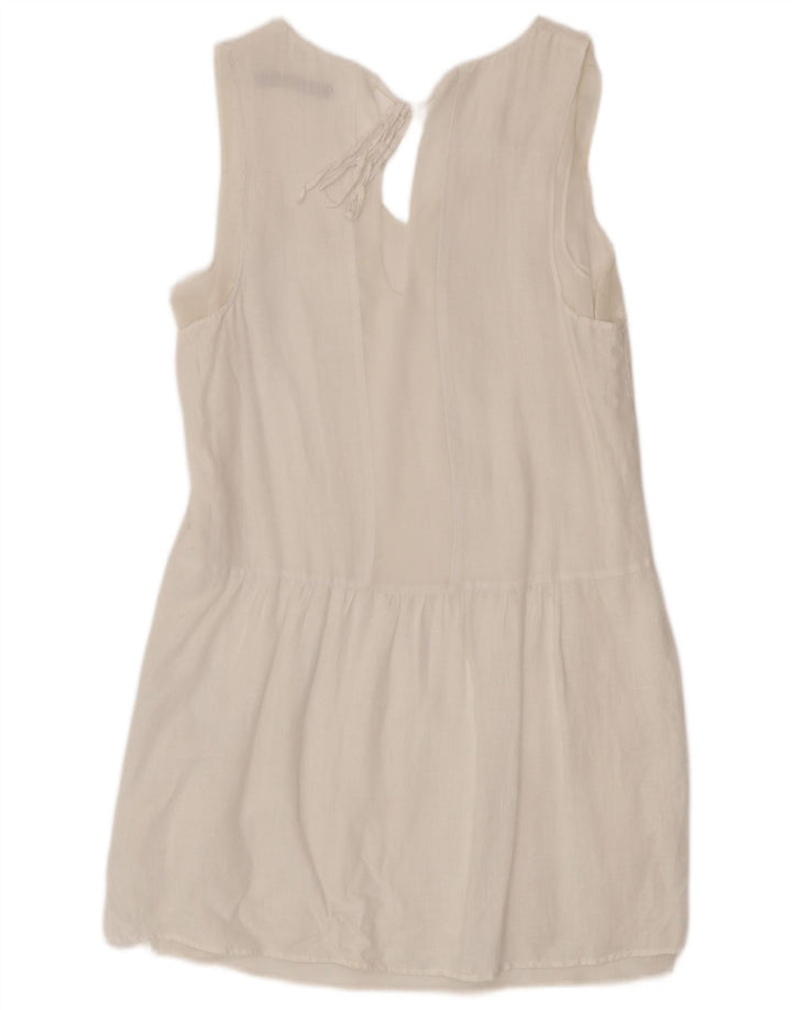 Zara Dame Ærmeløs Shift Dress UK 10 Small White Linen