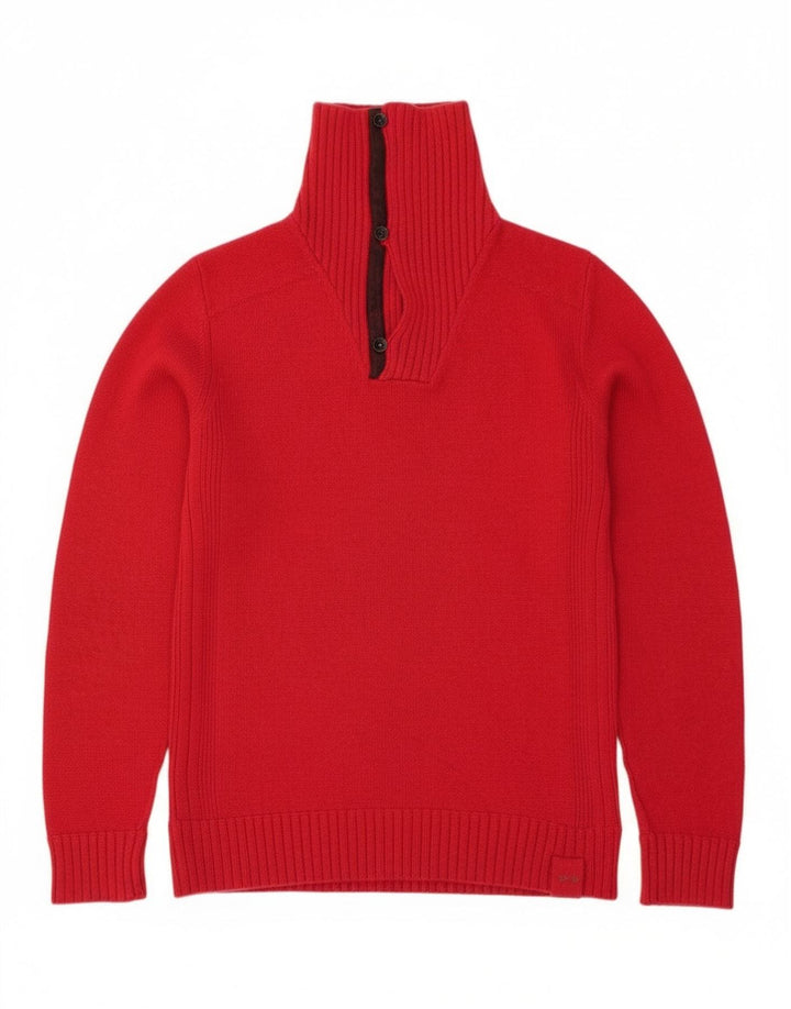 Gas Dame Button Neck Jumper Sweater UK 16 Large Red Wool