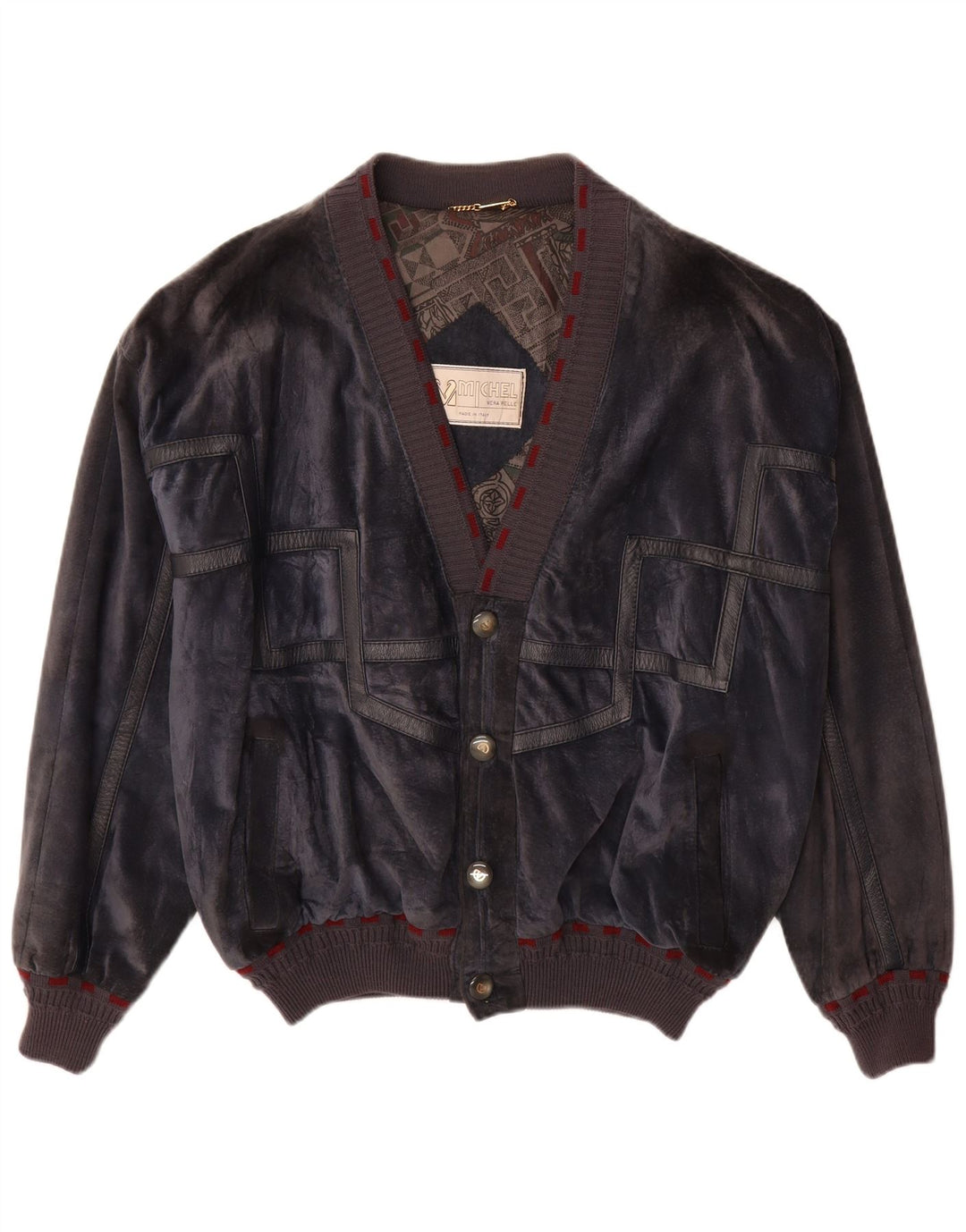 Michel Herre Ruskind Bomber Jacket IT 52 XL Navy Blue Læder