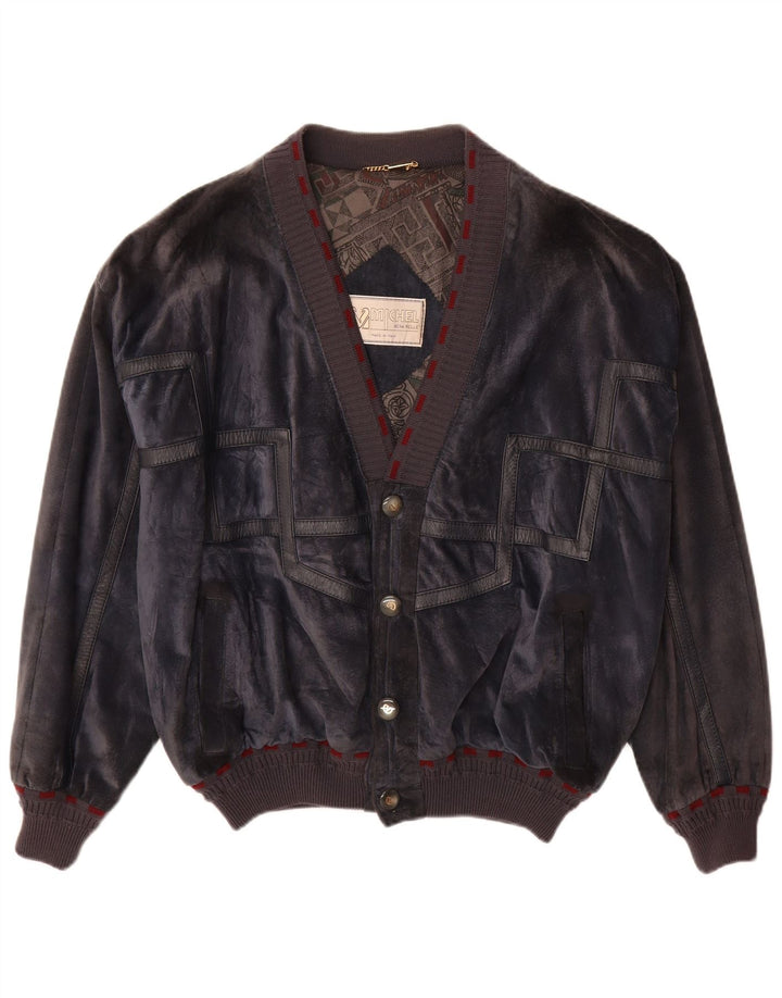 Michel Herre Ruskind Bomber Jacket IT 52 XL Navy Blue Læder