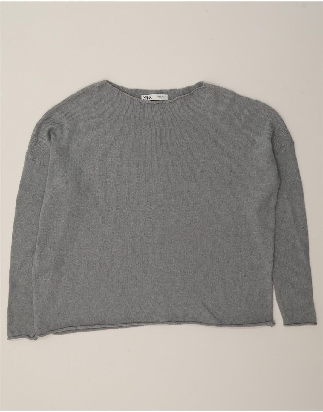 Zara Dame Oversized Boat Neck Jumper Sweater UK 14 Medium Grey Bomuld