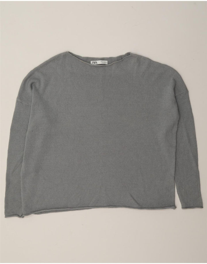 Zara Dame Oversized Boat Neck Jumper Sweater UK 14 Medium Grey Bomuld