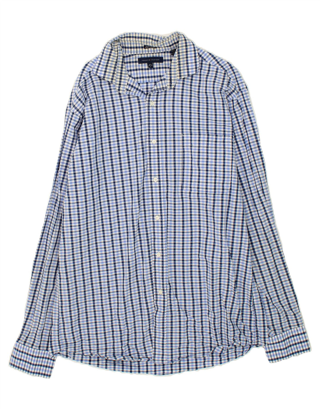 TOMMY HILFIGER Mens Regular Fit Shirt Size 16 1/2 Large Blue Check Cotton Vintage Tommy Hilfiger and Second-Hand Tommy Hilfiger from Messina Hembry 
