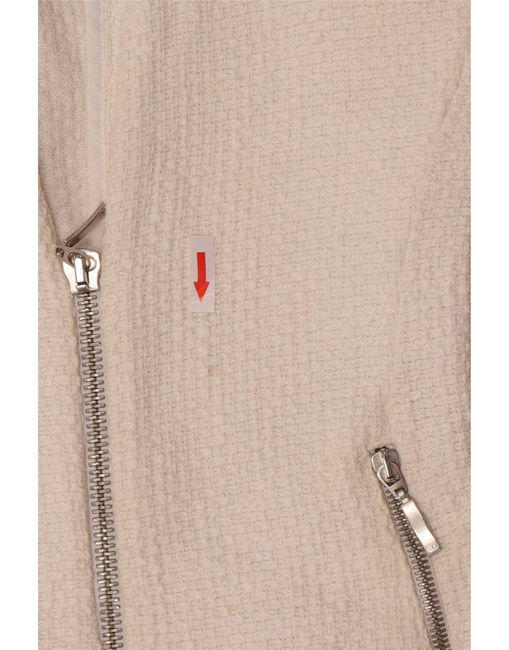 Zara Dame Crop Blazer Jacket UK 8 Small White Bomuld