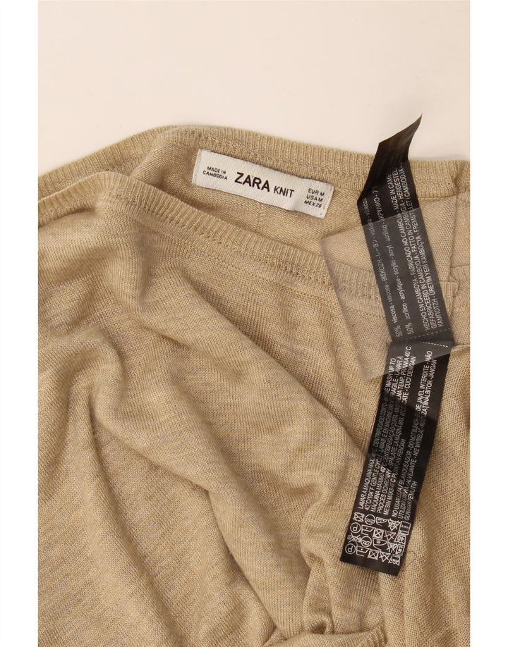 Zara Dame Boat Neck Jumper Sweater UK 14 Medium Beige Viscose