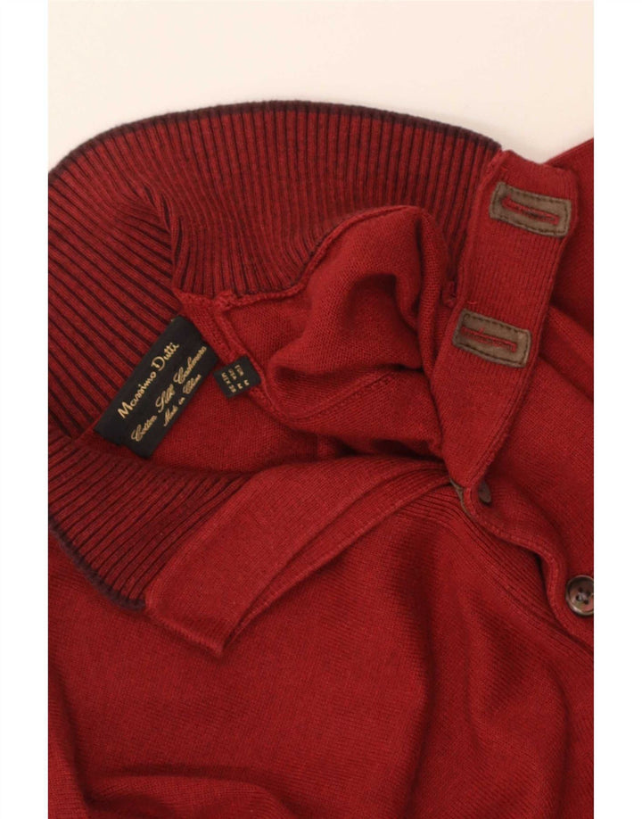 Massimo Dutti Herre Button Neck Jumper Sweater Medium Maroon Bomuld