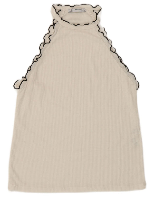 Zara Womens Crop Halter Top UK 12 Medium White Bomuld