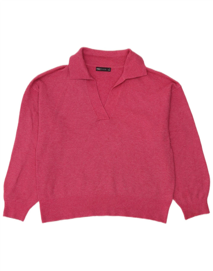 Marks & Spencer Dame Oversized Polo Neck Jumper Sweater UK 14 Medium Pink