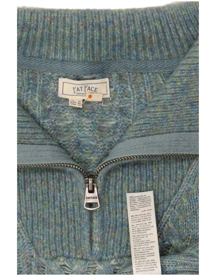 FAT FACE Dame Zip Neck Jumper Sweater UK 14 Stor turkis nylon