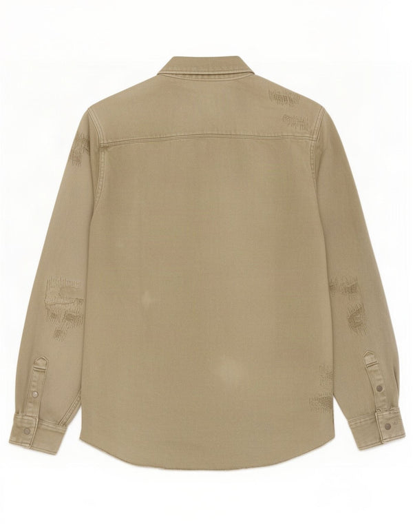Zara Herre Relaxed Fit Denimskjorte Stor Khaki Bomuld