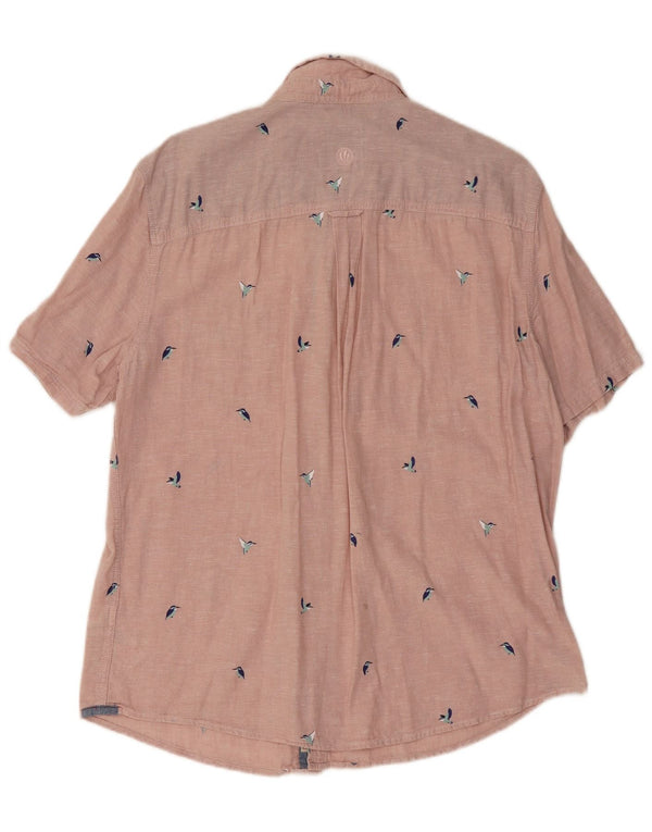 Fat Face Herre Kortærmet Regular Fit Skjorte Large Pink Animal Print Linen