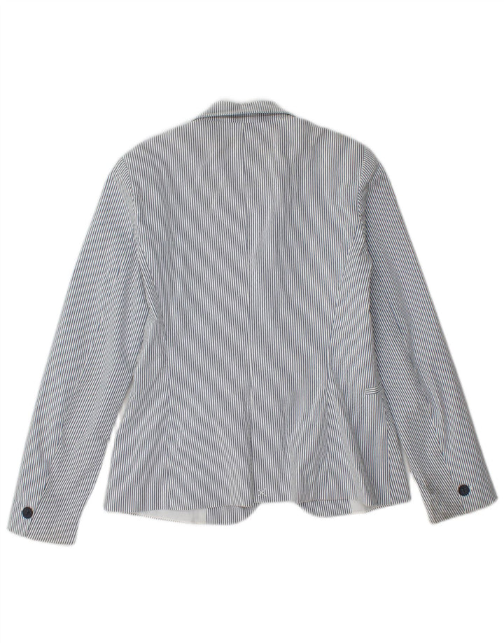 Zara Dame 1 Knap Blazer Jakke EU 36 Lille Blå Nålestribet Bomuld