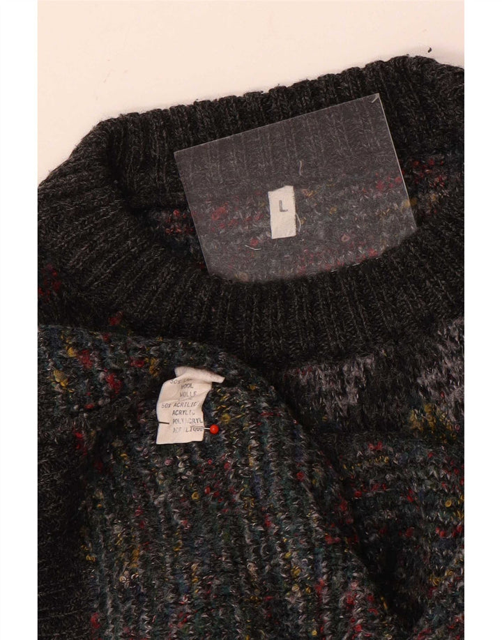 Vintage Herre Crew Neck Jumper Sweater Large Grey Argyle/Diamond Wool