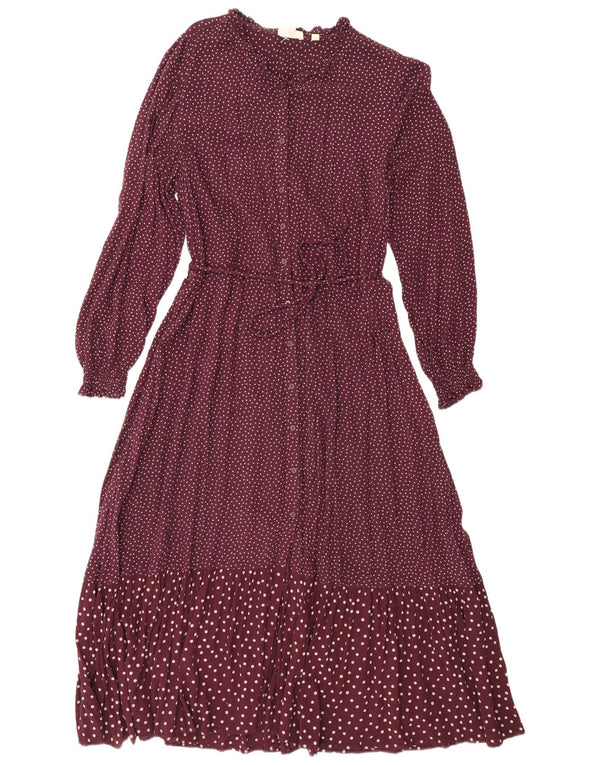 Fat Face Dame Langærmet Maxikjole UK 12 Medium Burgundy Plettet