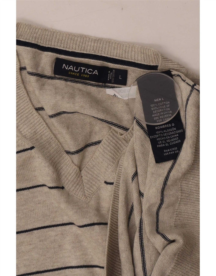Nautica Herre V-hals sweater Stor grå stribet bomuld