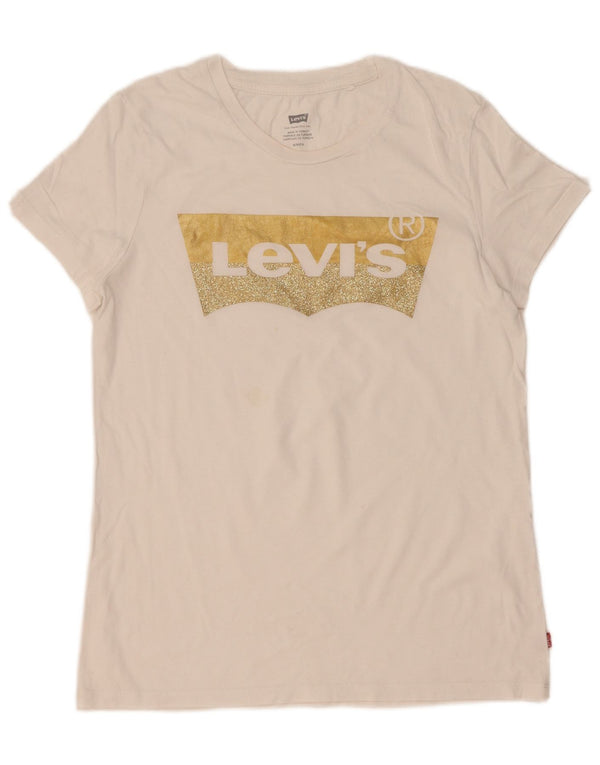Levi's Dame Grafisk T-Shirt Top UK 10 Small White
