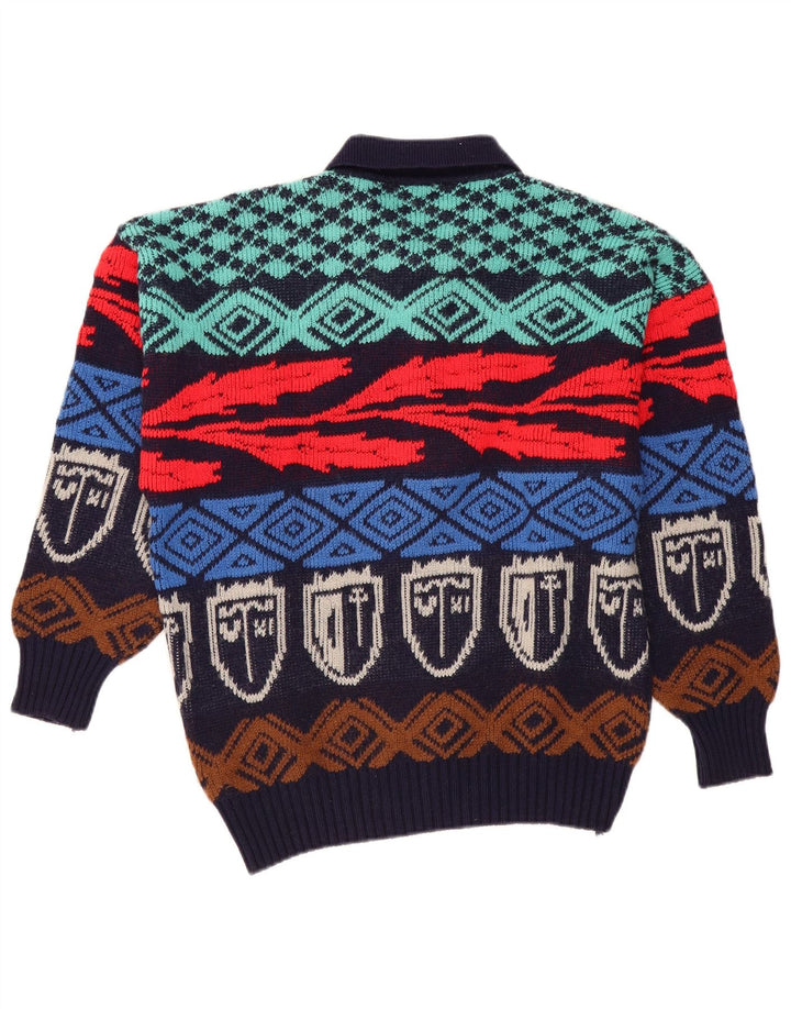 Vintage Herre Polo Neck Jumper Sweater IT 50 Medium Flerfarvet Geometrisk