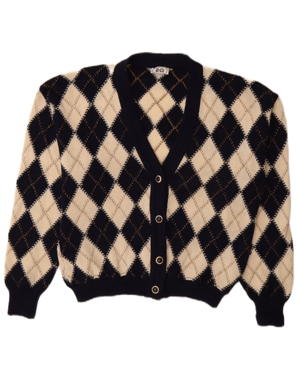 Vintage dame cardigan sweater IT 48 XL Beige Argyle/Diamond