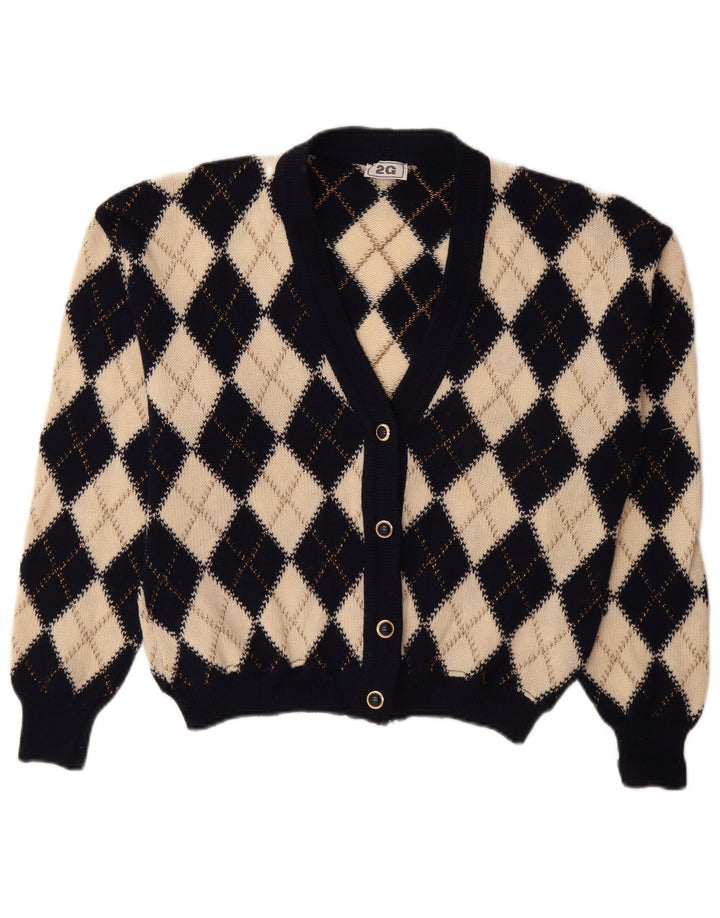 Vintage dame cardigan sweater IT 48 XL Beige Argyle/Diamond