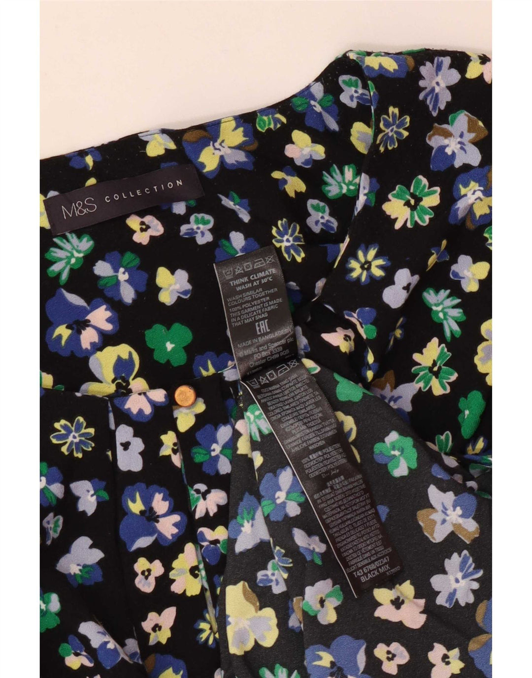 Marks & Spencer Damebluse Top UK 12 Medium Black Floral Polyester