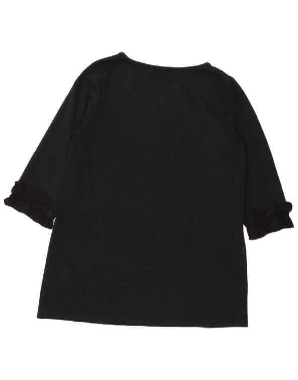 Marks & Spencer Dame 3/4-ærmet tunikatop UK 12 Medium Sort Bomuld