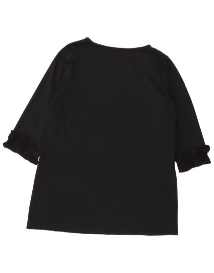 Marks & Spencer Dame 3/4-ærmet tunikatop UK 12 Medium Sort Bomuld