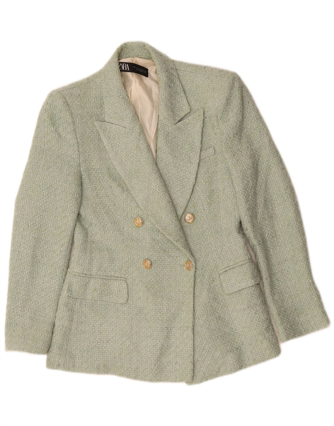 ZARA Dame Dobbeltradet Blazer Jacket UK 12 Medium Grøn Akryl