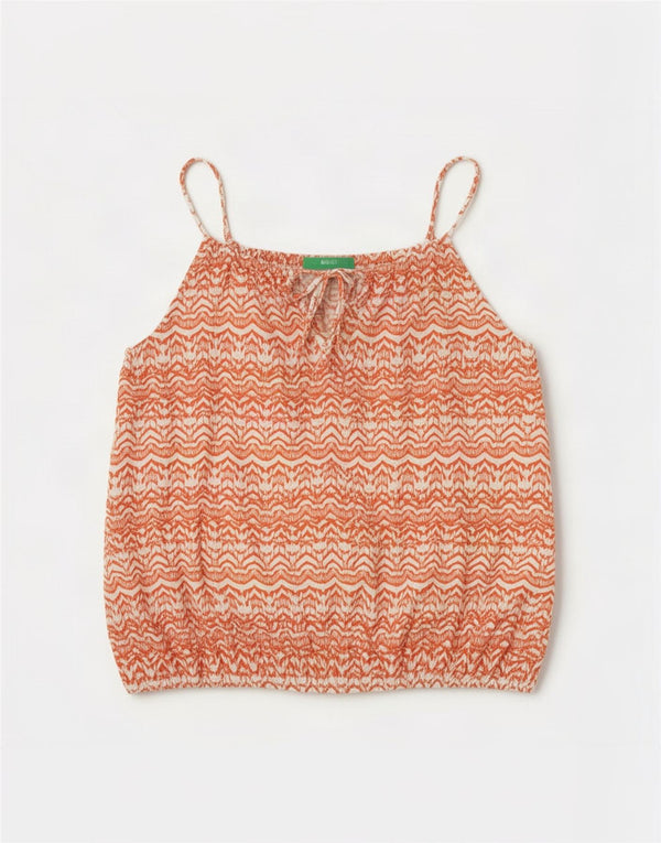 Benetton Dame Oversized Cami Top UK 14 Medium Rød Geometrisk Bomuld