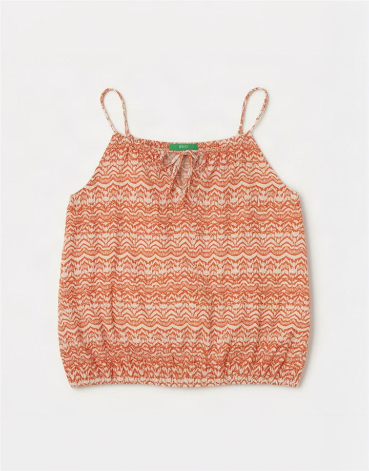 Benetton Dame Oversized Cami Top UK 14 Medium Rød Geometrisk Bomuld