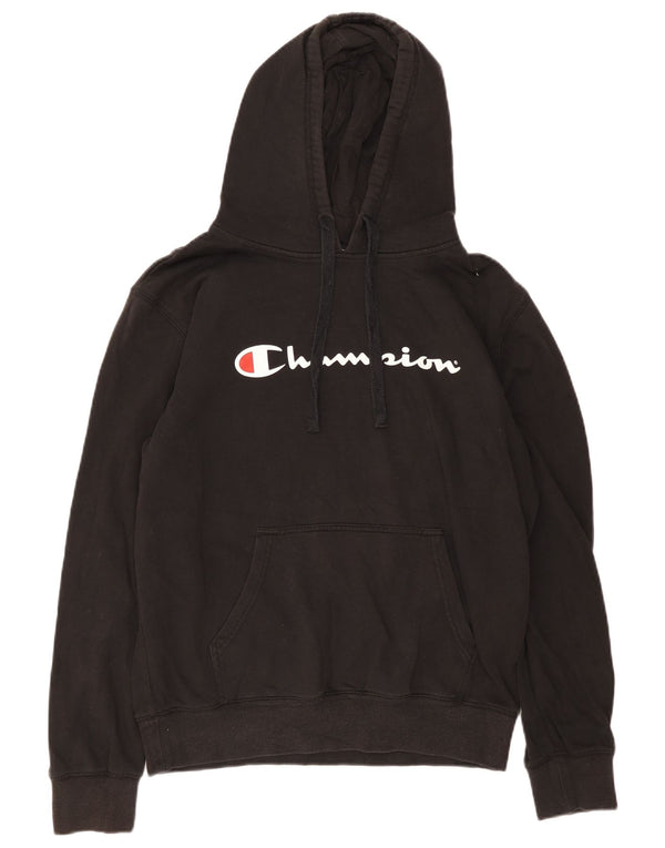 Champion Mens Graphic Hoodie Jumper Large Black Cotton