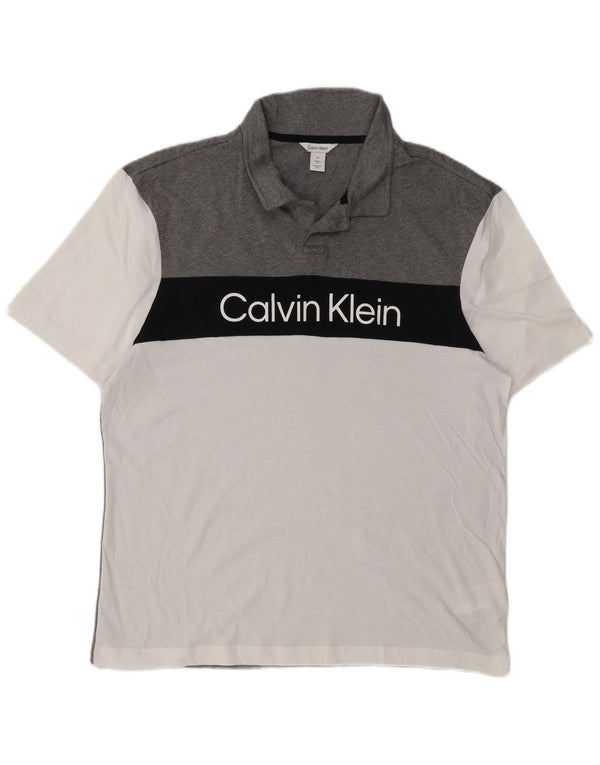 Calvin Klein Herre grafisk poloshirt Stor hvid Colourblock Bomuld