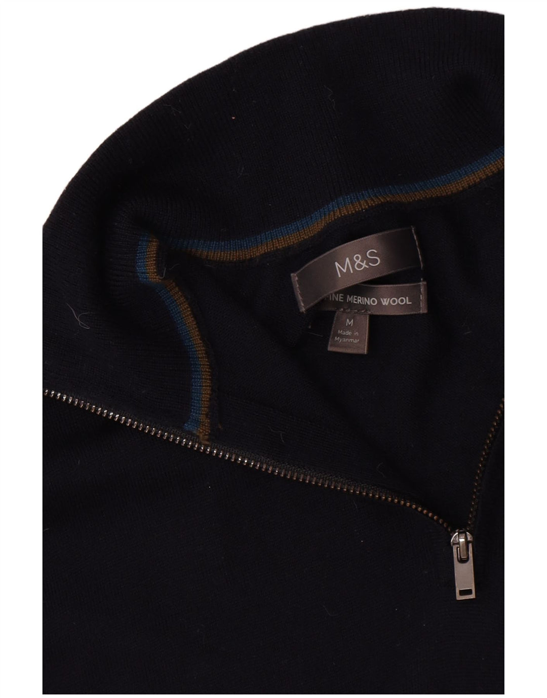 Marks & Spencer Herre sweater med lynlåshals Medium Navyblå Merinould