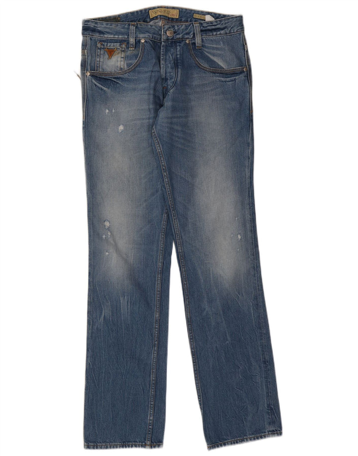Guess Herre Distressed Straight Jeans W31 L34 Blå Bomuld