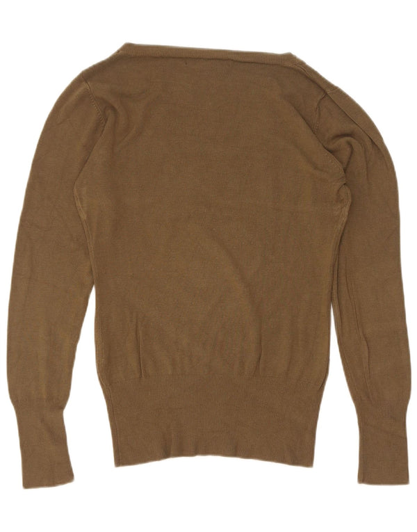 Guess Dame Grafisk Boat Neck Jumper Sweater UK 14 Stor Khaki Viscose