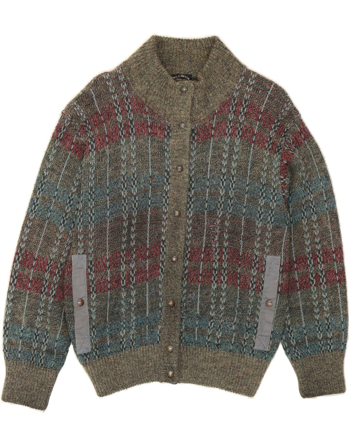 PAUL & SHARK Womens Cardigan Sweater UK 16 Large Grey Striped Vintage Paul & Shark and Second-Hand Paul & Shark from Messina Hembry 
