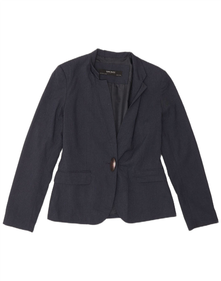 ZARA Womens 1 Button Blazer Jacket EU 36 XS Navy Blue Polyester