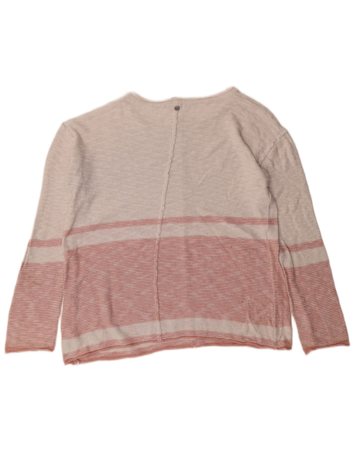 Billabong Dame Boat Neck Jumper Sweater UK 10 Lille Pink Stribet Bomuld