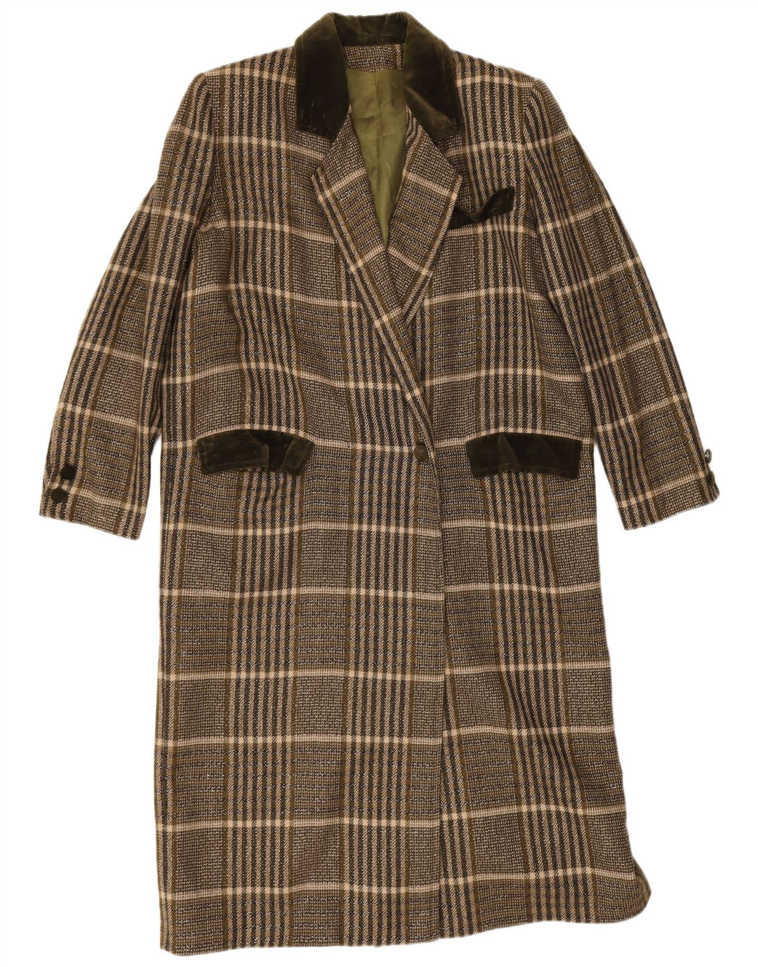Vintage oversize overfrakke til kvinder UK 14 Medium Khaki Check