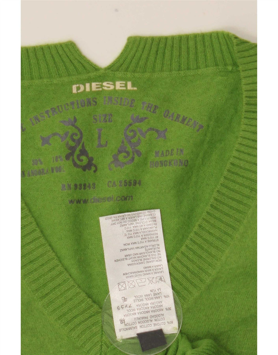 Diesel Herre V-hals sweater Stor grøn bomuld