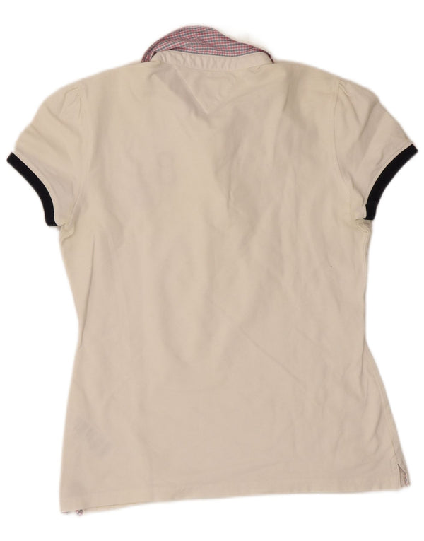 Tommy Hilfiger Graphic Polo Shirt UK 12 Medium White Colourblock