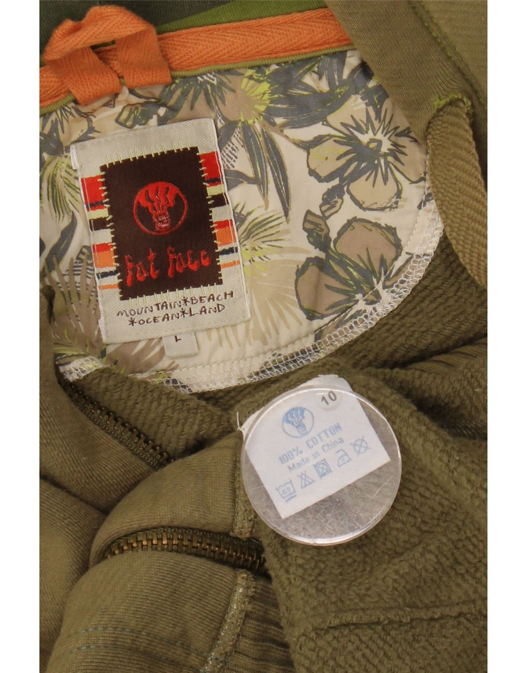 Fat Face Herre hættetrøje med lynlås Stor Khaki Bomuld