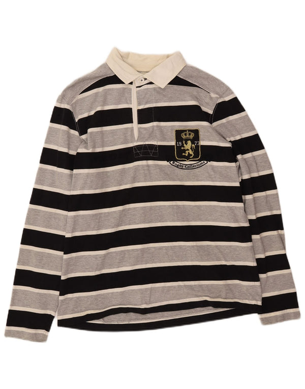 LOTTO Herre Grafisk Langærmet Rugby Polo Shirt Medium Sort Stribet