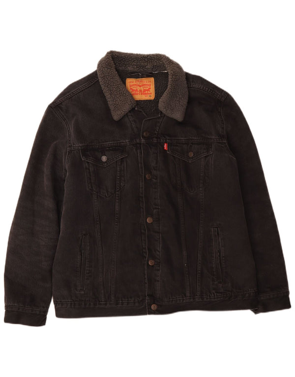 Levi's Herre Denim Sherpa Jacket UK 44 2XL Sort Bomuld
