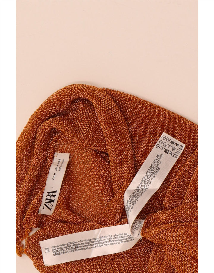 Zara Womens Crop Se Through Top Langærmet UK 12 Medium Orange Viscose
