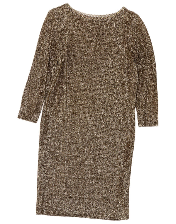 Vintage kvinders 3/4 ærmer skede kjole UK 12 Medium Gold Flecked