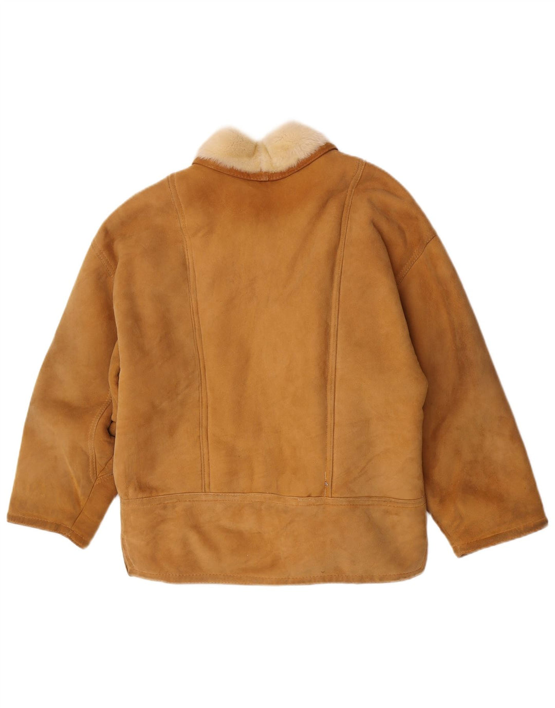 Vintage Dame Oversized Shearling Jacket IT 42 Medium Brown Colourblock