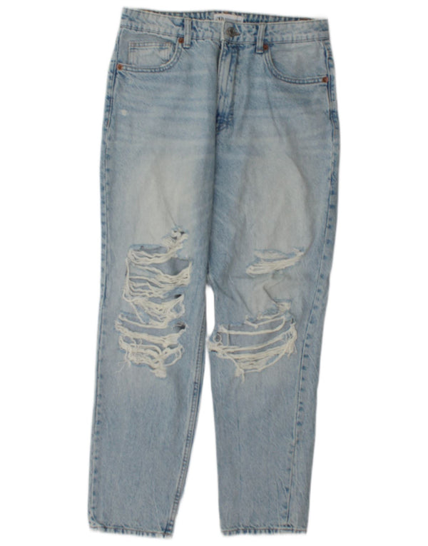 Zara Dame Distressed Tapered Jeans EU 40 Medium W30 L27 Blå Bomuld
